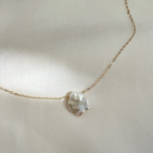 Pearl 14K Gold Necklaces, Layered Dainty Necklaces, Delicate Natural Pearl Necklaces, Freshwater Pearl Pendant Necklace, Gift for her image 6