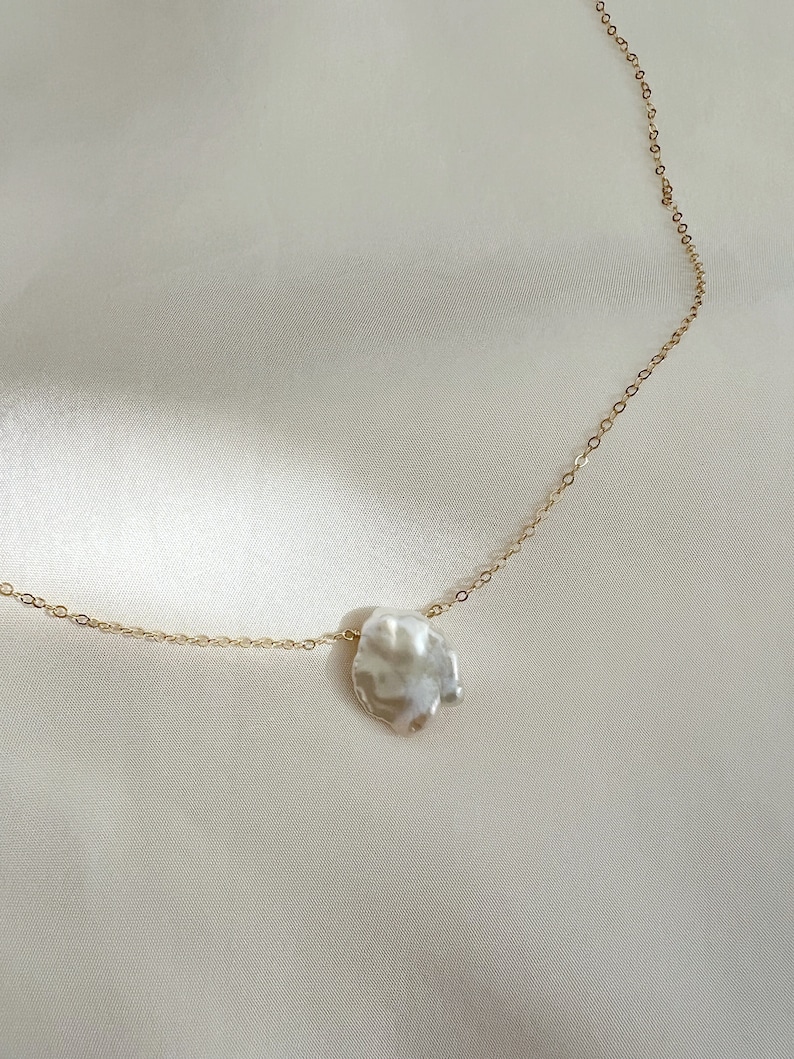 Pearl 14K Gold Necklaces, Layered Dainty Necklaces, Delicate Natural Pearl Necklaces, Freshwater Pearl Pendant Necklace, Gift for her image 6