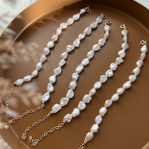 Bracelet de perles baroques, bracelet réglable rempli dor 14 carats, bracelet perlé en perles superposées, bracelet de perles irrégulières délicates, cadeau pour elle image 8