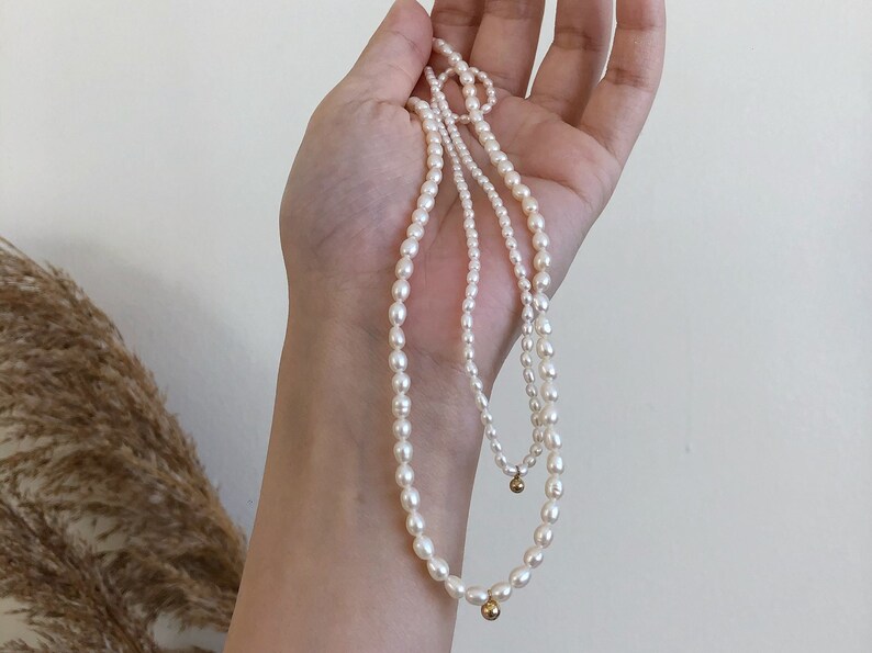 Mini Beaded Pearl Necklaces With Pendant 14k Gold Ball - Etsy