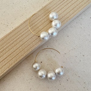 FINAL SALE Cotton Pearl 14K Gold Earring, 14K Gold Pearl Hoop Earring, Dainty Pearl Drop Earrings, Cotton Pearl Earrings, Minimalist Earring image 5