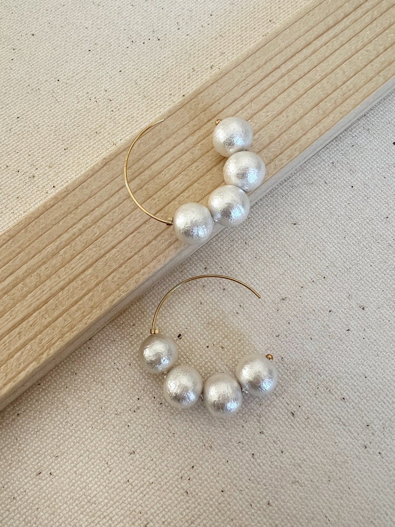 FINAL SALE Cotton Pearl 14K Gold Earring, 14K Gold Pearl Hoop Earring, Dainty Pearl Drop Earrings, Cotton Pearl Earrings, Minimalist Earring image 5