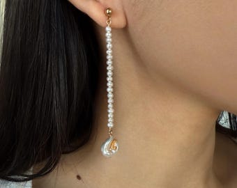 Pearl Dangle Earrings 14k gold, Baroque Pearl Drop Earrings, 14K Gold Freshwater Pearl Earrings, Dainty Earrings for Wedding, Gift for Her