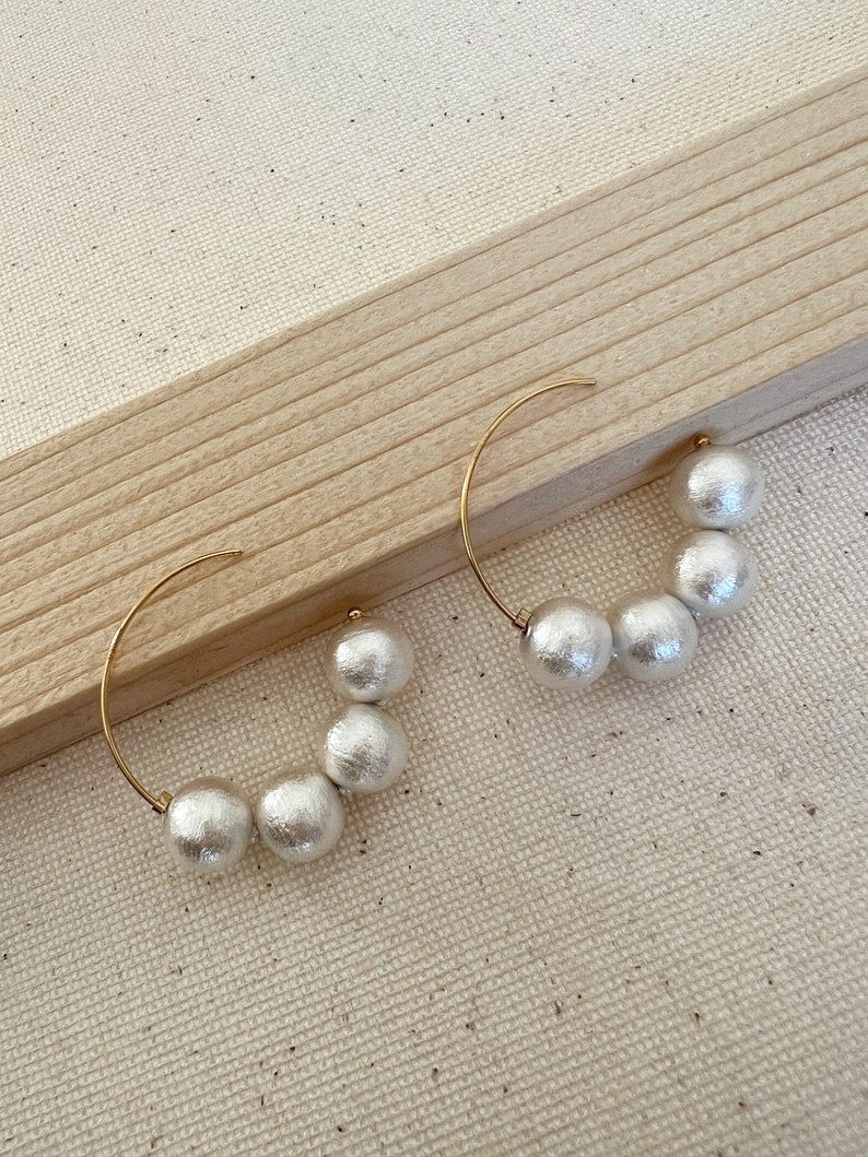 FINAL SALE Cotton Pearl 14K Gold Earring, 14K Gold Pearl Hoop Earring, Dainty Pearl Drop Earrings, Cotton Pearl Earrings, Minimalist Earring image 3