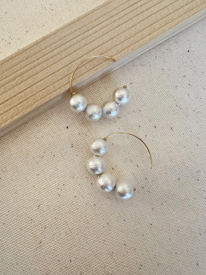 FINAL SALE Cotton Pearl 14K Gold Earring, 14K Gold Pearl Hoop Earring, Dainty Pearl Drop Earrings, Cotton Pearl Earrings, Minimalist Earring image 4
