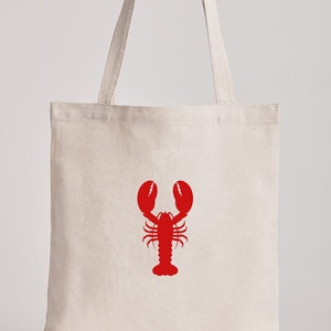 Red Lobster Embroidery on Canvas Tote Bag | Coastal Cute Aesthetic Style