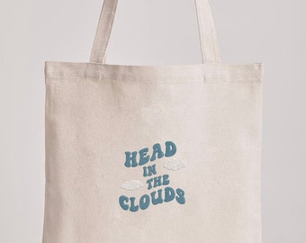 Embroidered jute tote bag / Embroidered tote bag aesthetic head in the clouds