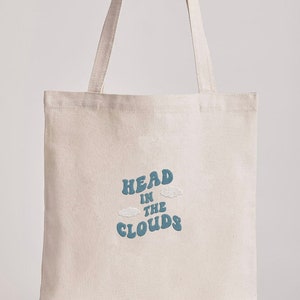 Embroidered jute tote bag / Embroidered tote bag aesthetic head in the clouds