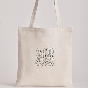 Embroidered jute tote bag aesthetic smileys embroidery embroidery embroidered smile