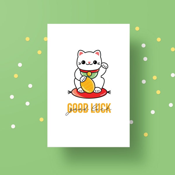 Good Luck Cat Card | Digital Download | Printable Card | Good Luck Card | Maneki Neko | Funny Card | Kawaii | Greeting Cards | Cute Card