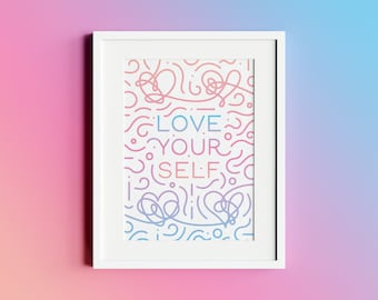 Liebe dich selbst Kunstdruck | Digitaler Download | BTS Liebe Sich selbst Kunstwerk | BTS Wanddekor | BTS Poster | Modernes Wandbild | Gekritzel-Strichzeichnung