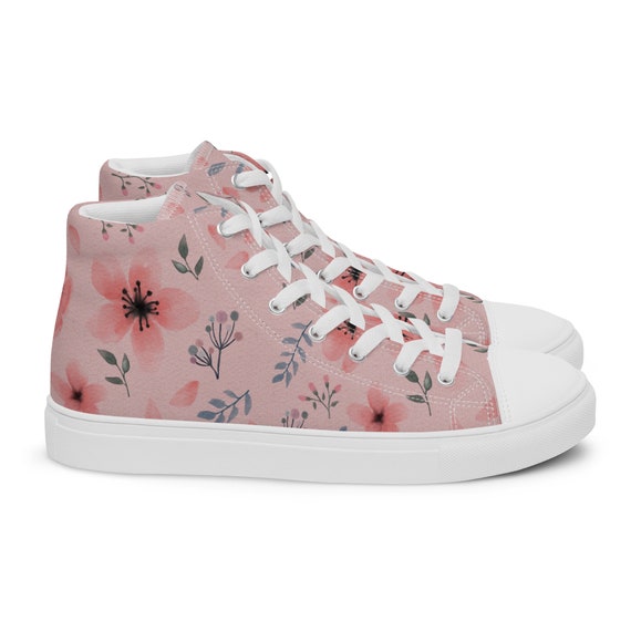 Bloemen Dames hoge top canvas schoenen / Sakura Custom Print - Etsy België