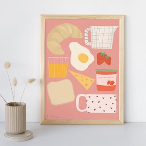 Posters | Poster Download | Art print | Poster print | Mural | Posters | Poster kitchen | Croissant | Breakfast | Poster pink colorful