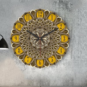 Colorful Mandala Wall Clock, Wooden Multi layer Wall Clock,  Wood Tier Wall Clock, Housewarming Gift ,Silent Sweep Wooden Wall Decor