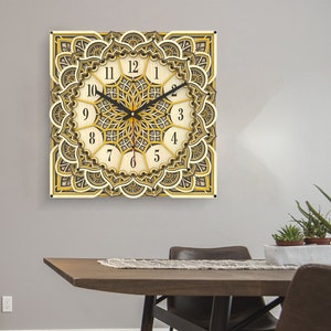 Colorful Mandala Wall clock, Kitchen Wall Clock, Office Wall Clock, Minimalist Wall Clock, Unique Wall Clock, Wooden Wall Clock