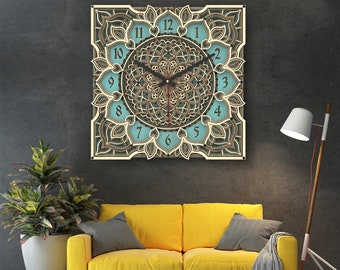 Reloj de pared mandala colorido, reloj de pared de oficina, reloj de pared de cocina, reloj de pared minimalista, reloj de pared único, reloj de pared de madera, housewarming