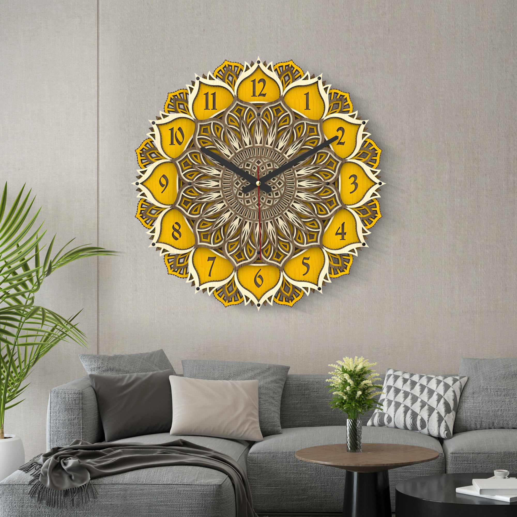 Colorful Mandala Wooden Wall Clock, Multi Layer Wall Clock, Silent ...