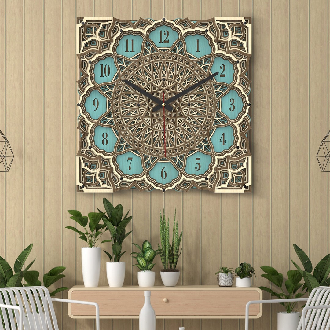 Colorful Mandala Wooden Wall Clock, Multi Layer Wall Clock, Silent ...