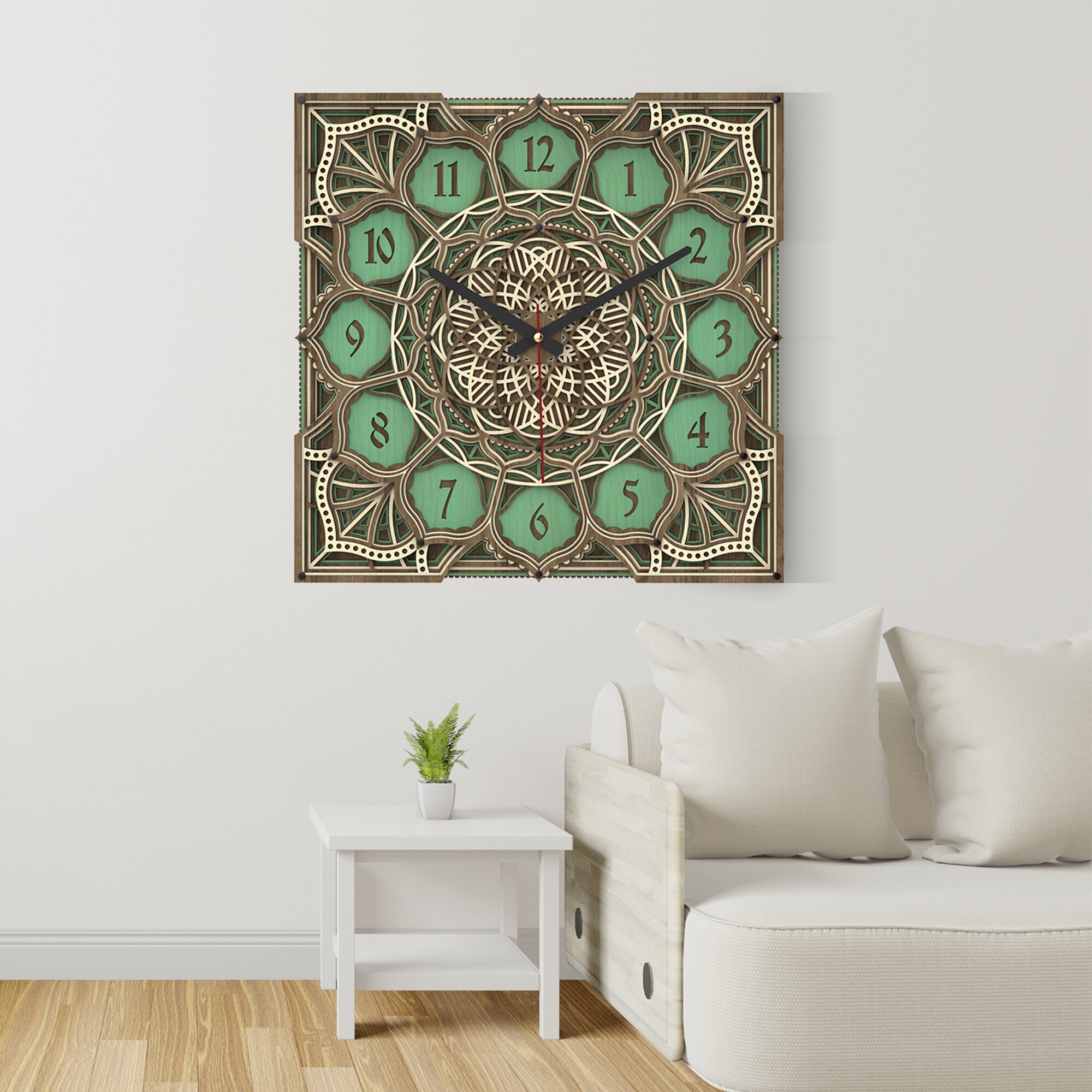 Wooden Multi Layer Wall Clock, Colorful Mandala Wall Clock ...