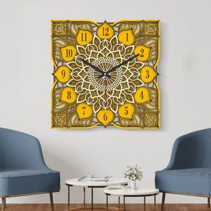 Colorful Mandala Wall clock, Kitchen Wall Clock, Office Wall Clock, Minimalist Wall Clock, Unique Wall Clock, Wooden Wall Clock