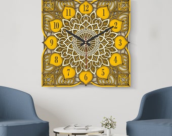 Colorido Mandala reloj de pared, reloj de pared de cocina, reloj de pared de oficina, reloj de pared minimalista, reloj de pared único, reloj de pared de madera