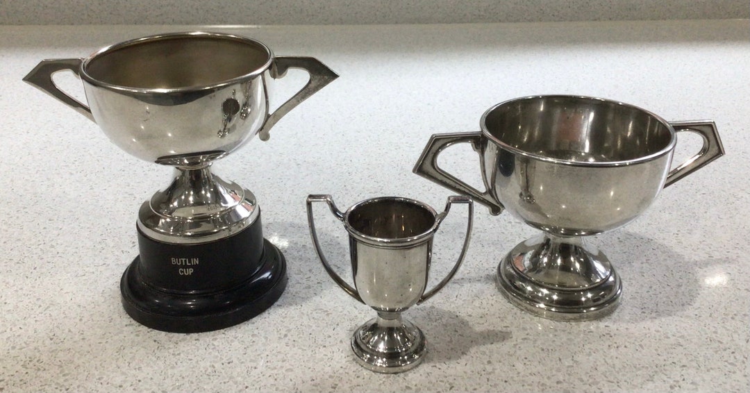 3 X Art Deco Revival 1950s Silver Plated Cups Trophies, No Dedication ...