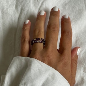 Amethyst | Natural Amethyst Natural Stone Crystal Healing Ring with 18K Gold Accents