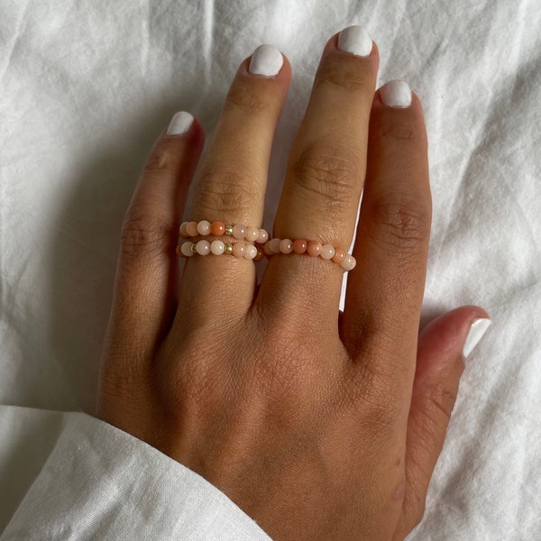 Sunstone | Natural Sunstone Natural Stone Crystal Healing Ring with 18K Gold Accents