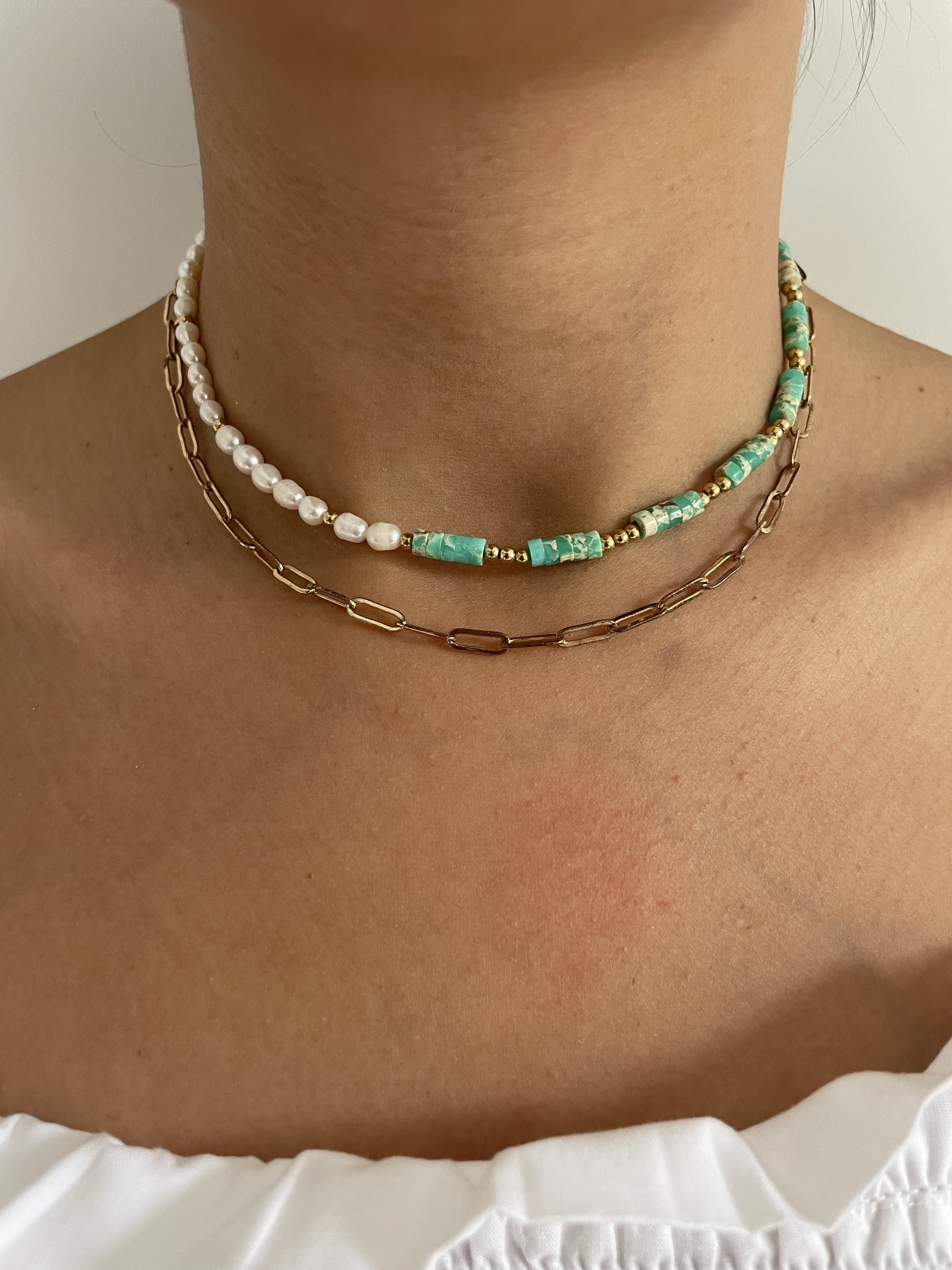 Pearl Necklace With Turquoise Natural Stones | 925 Sterling Silver ...