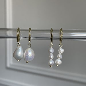 Pearl Earring in Gold Natural Freshwater Pearl Hoop Earrings 925 Sterling Silver Gold Plated Valentine&#39;s Day Gift