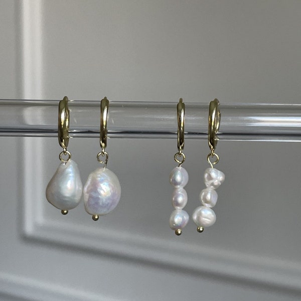 Perlen Ohrring in Gold Natürliche Süßwasser Perle Hoop Ohrringe 925 Sterling Silber Vergoldet Valentinstag Geschenk