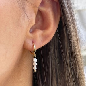 Ocean | 925 Sterling Silver Gold Plated Natural Freshwater Pearl Hoop Earring