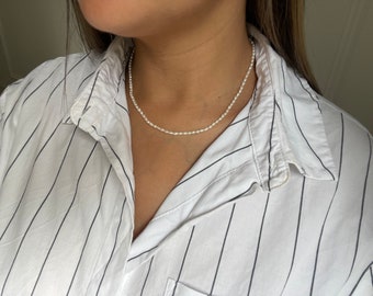Stella | 925 Sterling Silver gold plated pearl necklace with natural freshwater pearls - collar - chocker