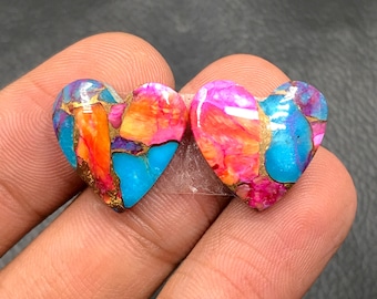 Arizona Pink Mohave Turquoise Cabochon Pair...Heart Cabochon...16x17x3 mm...15 Cts...A#M831