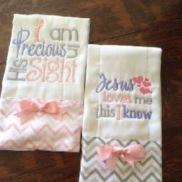 Embroidery Machine design Baby/Kids christian quotes "jesus loves me this i know" "I am precious in his sight" spit cloth/towel/blanket emb