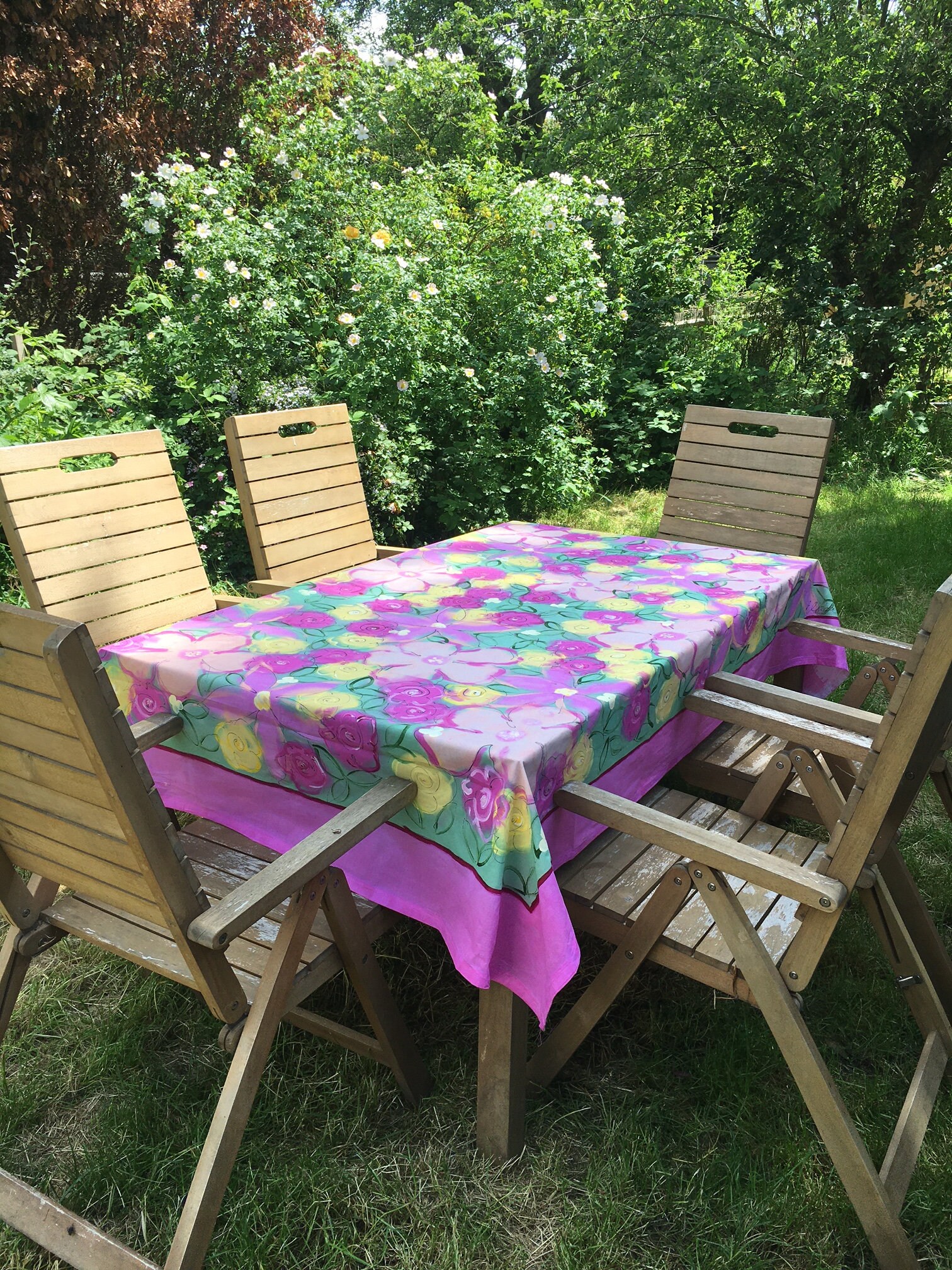 Handpainted Pink Floral Tablecloth Etsy