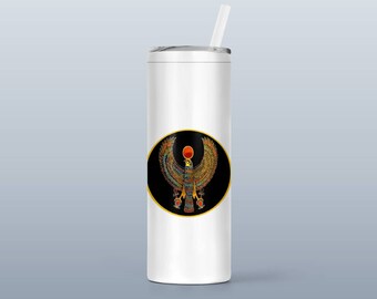 Horus Falcon Tumbler 20 Oz Skinny with Lid, Straw, and Cleaning Brush