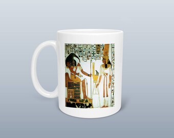 Thoth and Nefertari Ceramic Mug: Egyptian Design, 11oz/15oz