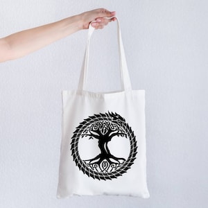 Ouroboros And Yggdrasil Canvas Tote Bag World Serpent Tree OF Life