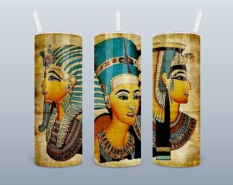 Tutankhamun Nefertiti Nefertari Tumbler 20 Oz Skinny with Lid, Straw, and Cleaning Brush