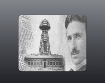 Nikola Tesla Portrait Mousepad: Wardenclyffe Tower Neoprene
