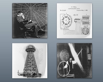 Nikola Tesla Coasters Set of Four Ceramic Tile or Neoprene