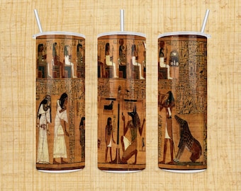 Egyptian Papyrus Tumbler 20 Oz Skinny with Lid, Straw, and Cleaning Brush
