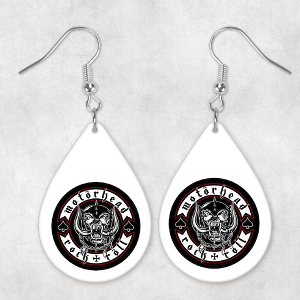 Motorhead Earrings Rock n Roll Logo Teardrop with Sterling Silver Hooks