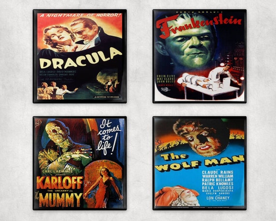 Classic Horror Movie Poster Drink Coasters Set of Four Ceramic