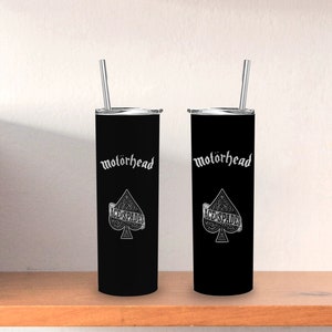 Motorhead Ace OF Spades Tumbler 20 Oz Skinny with Lid, Straw, and Cleaning Brush
