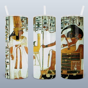Thoth And Nefertari Tumbler 20 Oz Skinny with Lid, Straw, and Cleaning Brush