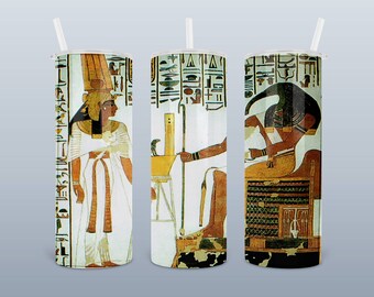 Thoth And Nefertari Tumbler 20 Oz Skinny with Lid, Straw, and Cleaning Brush