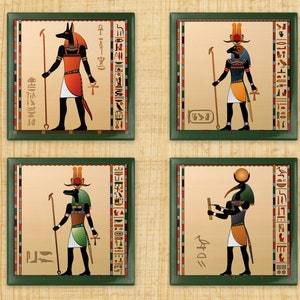 Gods of Ancient Egypt Coasters Set of Four Ceramic Tile or Neoprene Free Shipping