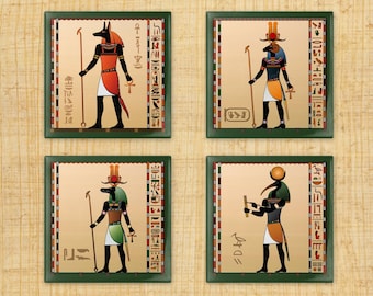 Ancient Egypt Gods Coaster Set, Ceramic Tile or Neoprene, Set of 4